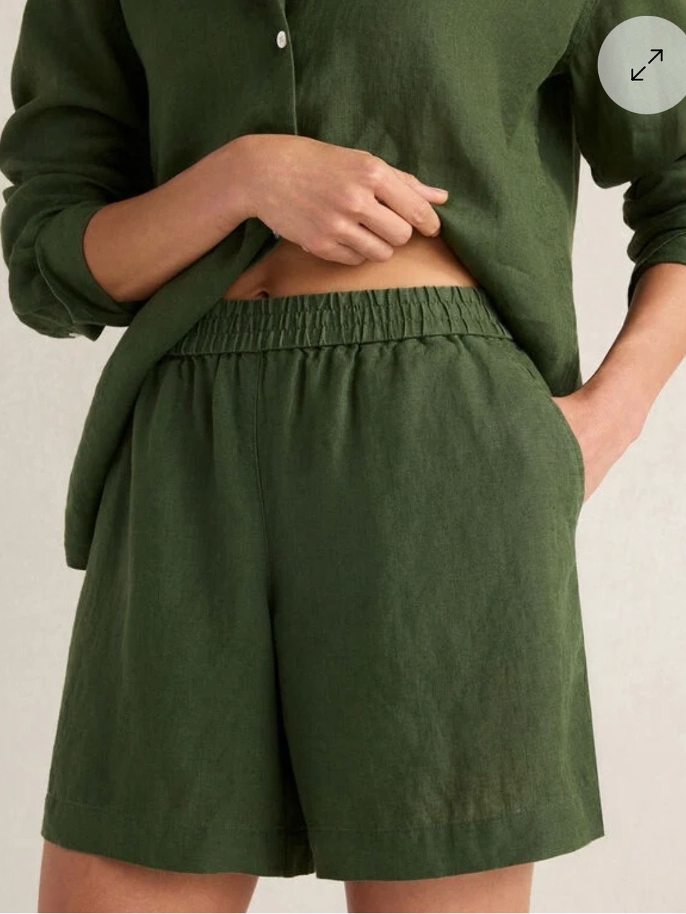 High-Rise Olive Green Elastic-Waist Women's Shorts